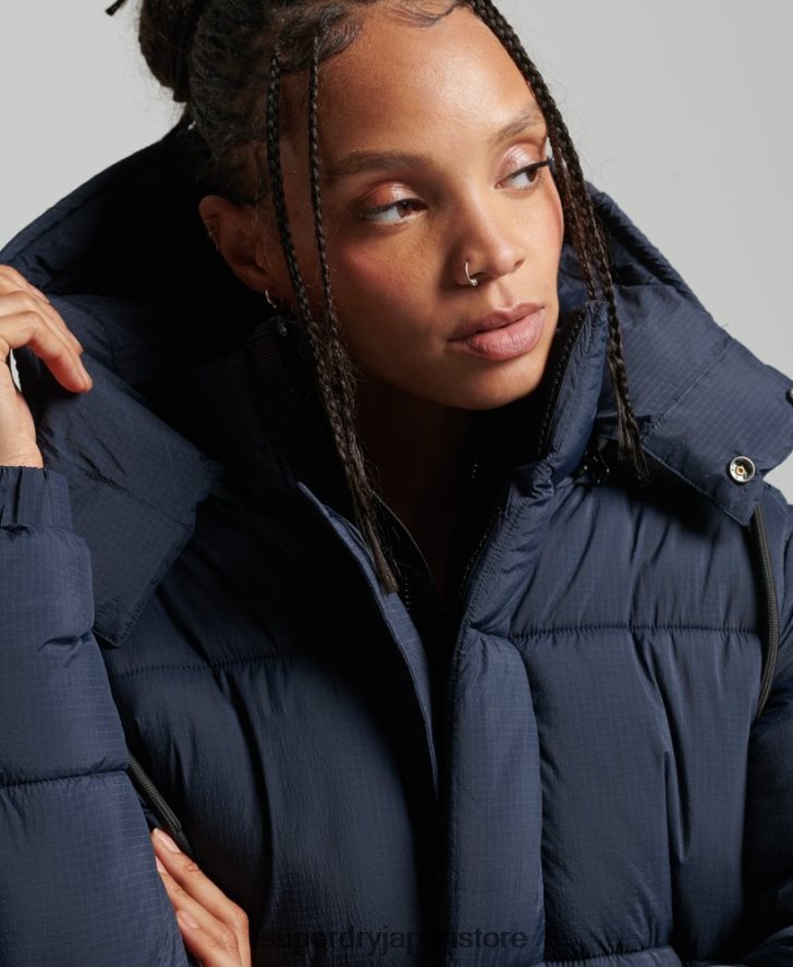 フード付きリップストップ パファージャケット 女性 Superdry 衣類 海軍 2J62PZ3689