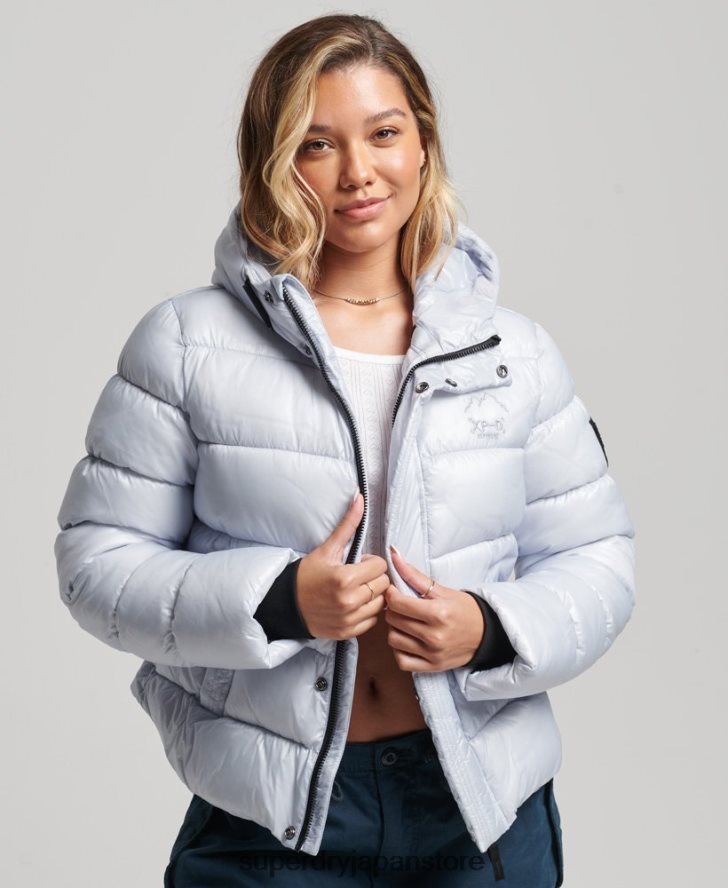 フード付きシャインスポーツパファージャケット 女性 Superdry 衣類 ライトブルー 2J62PZ3690