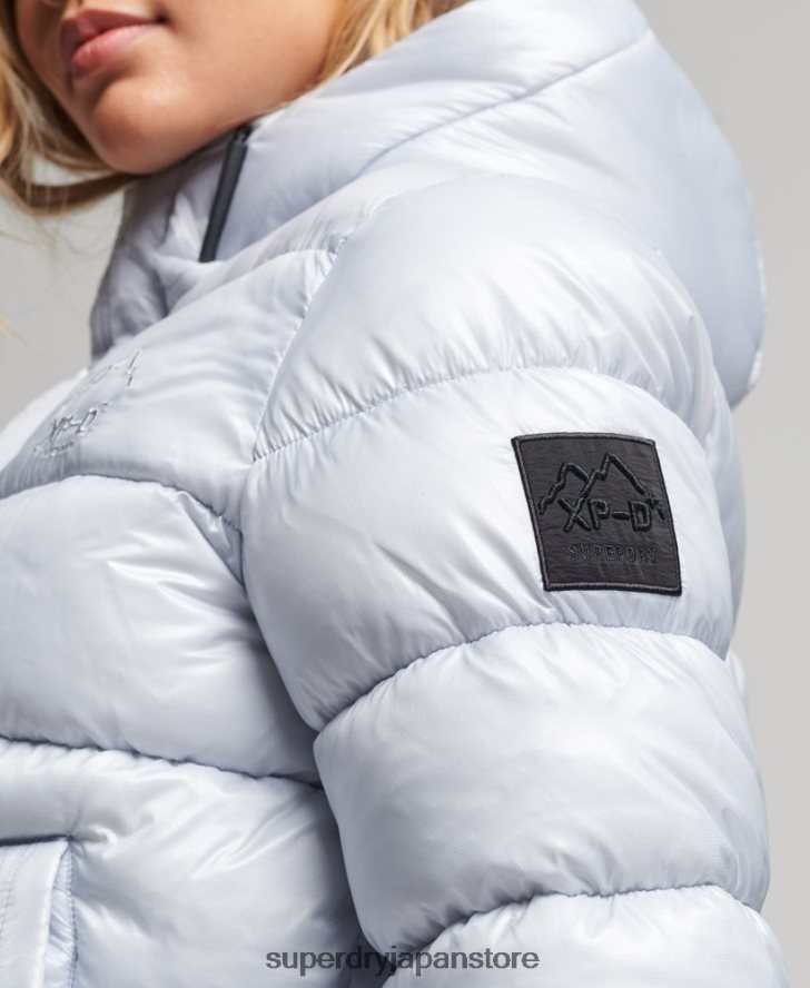フード付きシャインスポーツパファージャケット 女性 Superdry 衣類 ライトブルー 2J62PZ3690