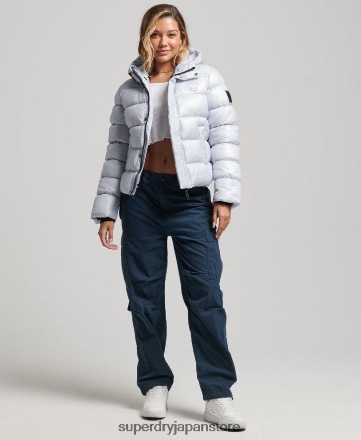 フード付きシャインスポーツパファージャケット 女性 Superdry 衣類 ライトブルー 2J62PZ3690