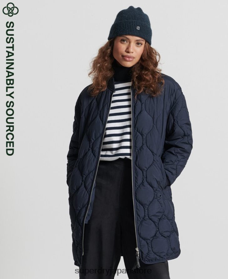 スタジオ ロングライン キルティング コート 女性 Superdry 衣類 海軍 2J62PZ3694