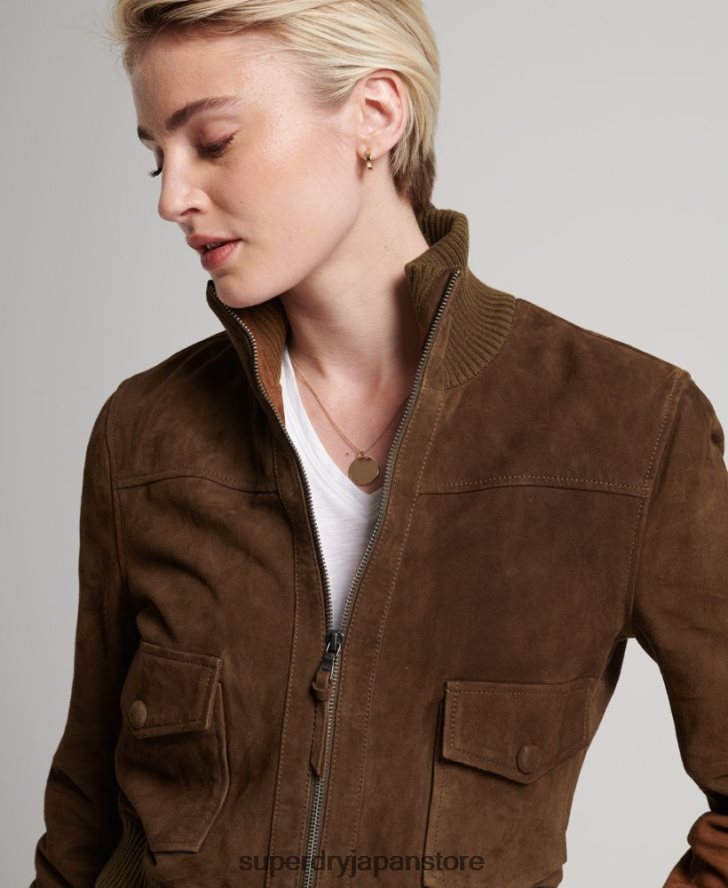 スタジオ ニッ​​トカラー スエード ボンバー ジャケット 女性 Superdry 衣類 黄褐色 2J62PZ3700