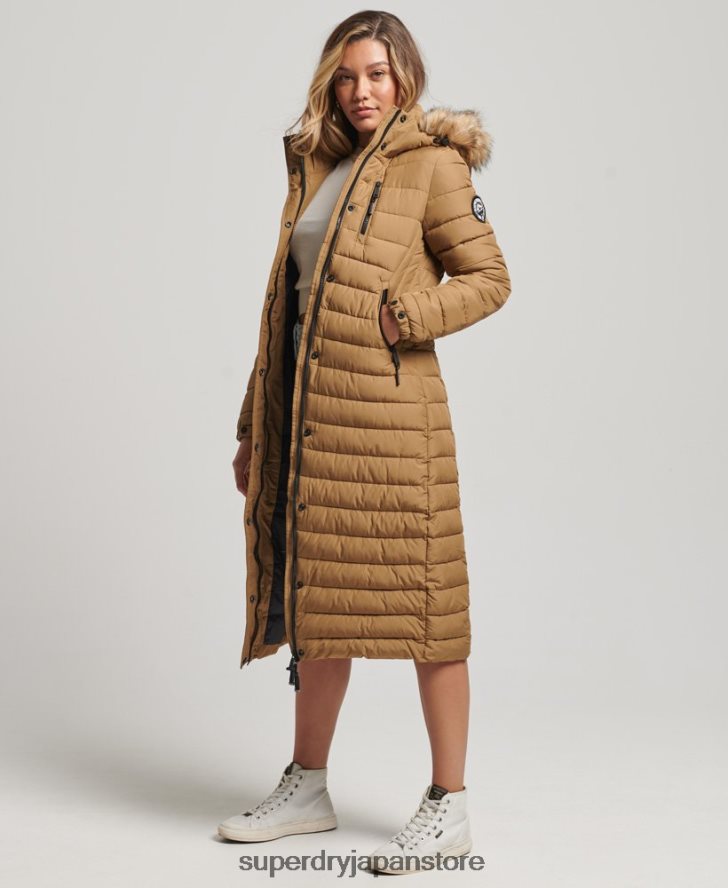 フェイクファーフード付き延縄ライトパッド入りパファーコート 女性 Superdry 衣類 茶色 2J62PZ3701