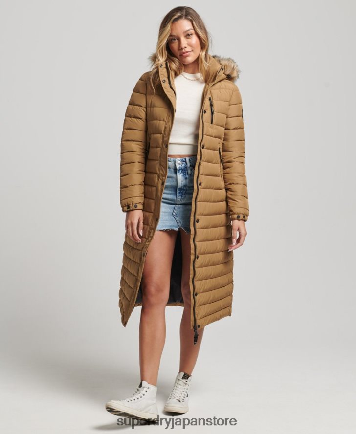 フェイクファーフード付き延縄ライトパッド入りパファーコート 女性 Superdry 衣類 茶色 2J62PZ3701