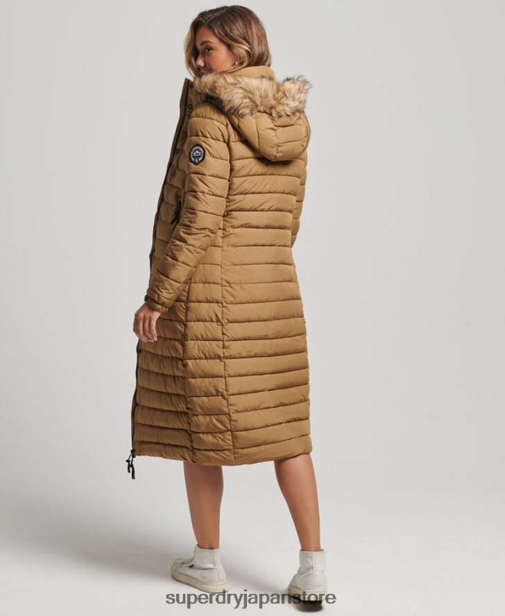 フェイクファーフード付き延縄ライトパッド入りパファーコート 女性 Superdry 衣類 茶色 2J62PZ3701