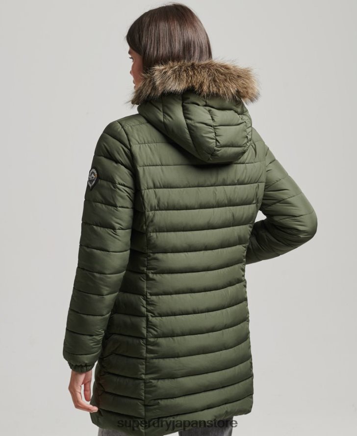 フェイクファーフード付きミッドレングスパファージャケット 女性 Superdry 衣類 カーキ 2J62PZ3715