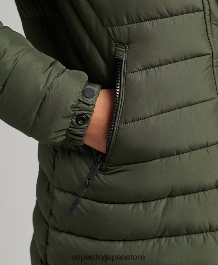 フェイクファーフード付きミッドレングスパファージャケット 女性 Superdry 衣類 カーキ 2J62PZ3715