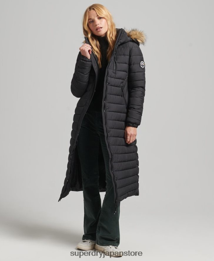 フェイクファーフード付き延縄ライトパッド入りパファーコート 女性 Superdry 衣類 黒 2J62PZ3716