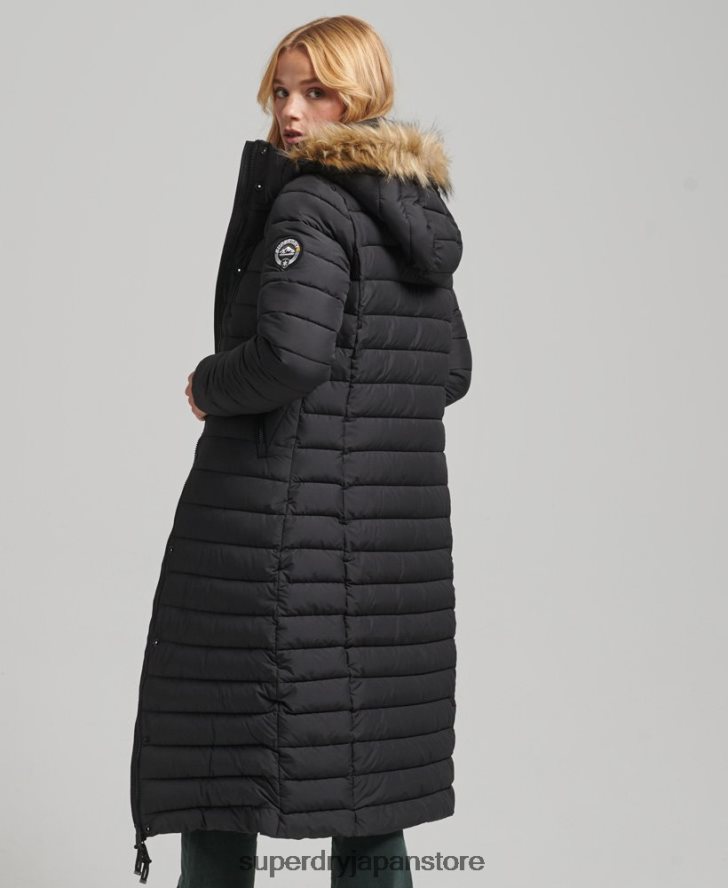 フェイクファーフード付き延縄ライトパッド入りパファーコート 女性 Superdry 衣類 黒 2J62PZ3716