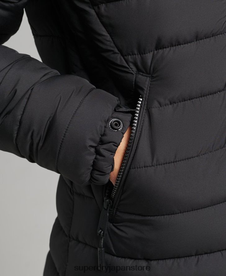 フェイクファーフード付き延縄ライトパッド入りパファーコート 女性 Superdry 衣類 黒 2J62PZ3716