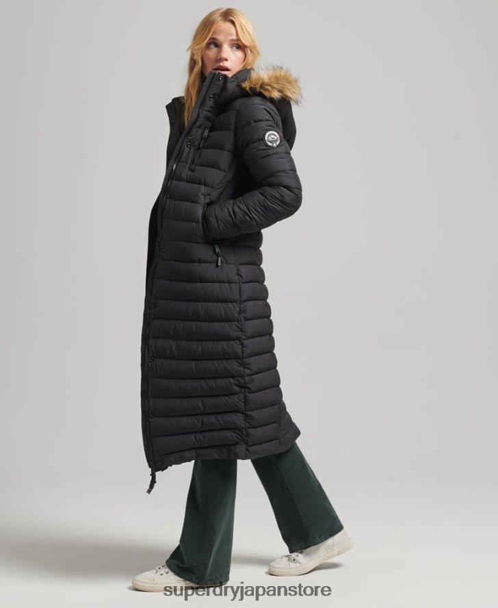 フェイクファーフード付き延縄ライトパッド入りパファーコート 女性 Superdry 衣類 黒 2J62PZ3716