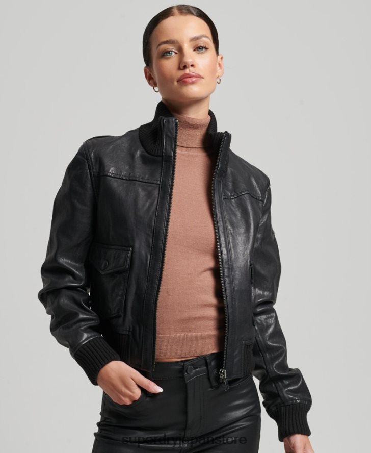 ニットカラーレザーボンバージャケット 女性 Superdry 衣類 黒 2J62PZ3718