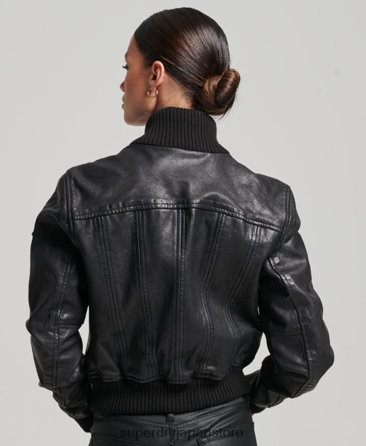 ニットカラーレザーボンバージャケット 女性 Superdry 衣類 黒 2J62PZ3718