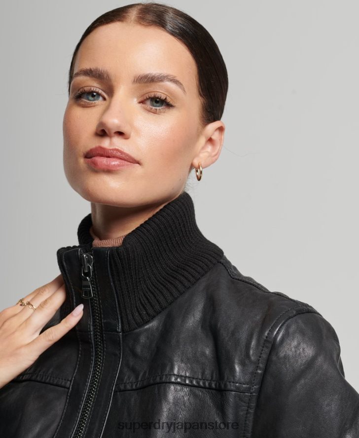 ニットカラーレザーボンバージャケット 女性 Superdry 衣類 黒 2J62PZ3718