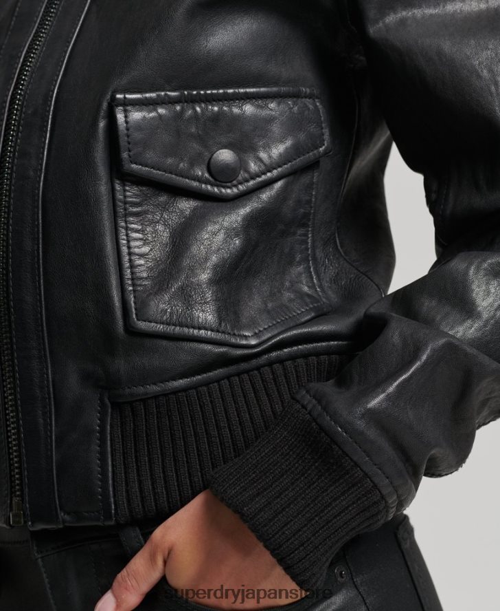 ニットカラーレザーボンバージャケット 女性 Superdry 衣類 黒 2J62PZ3718