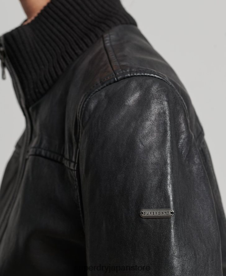 ニットカラーレザーボンバージャケット 女性 Superdry 衣類 黒 2J62PZ3718