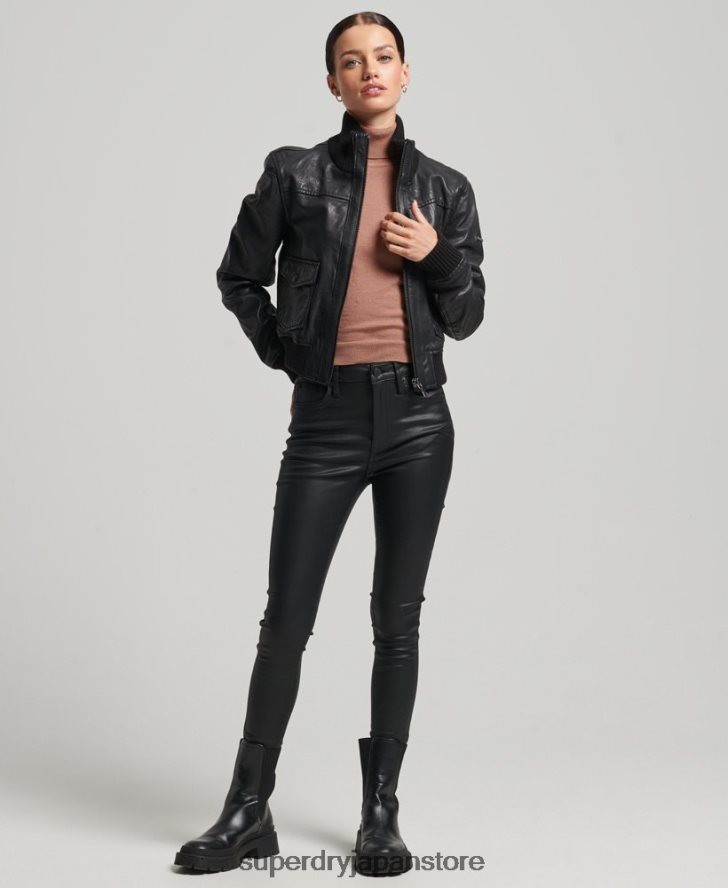 ニットカラーレザーボンバージャケット 女性 Superdry 衣類 黒 2J62PZ3718