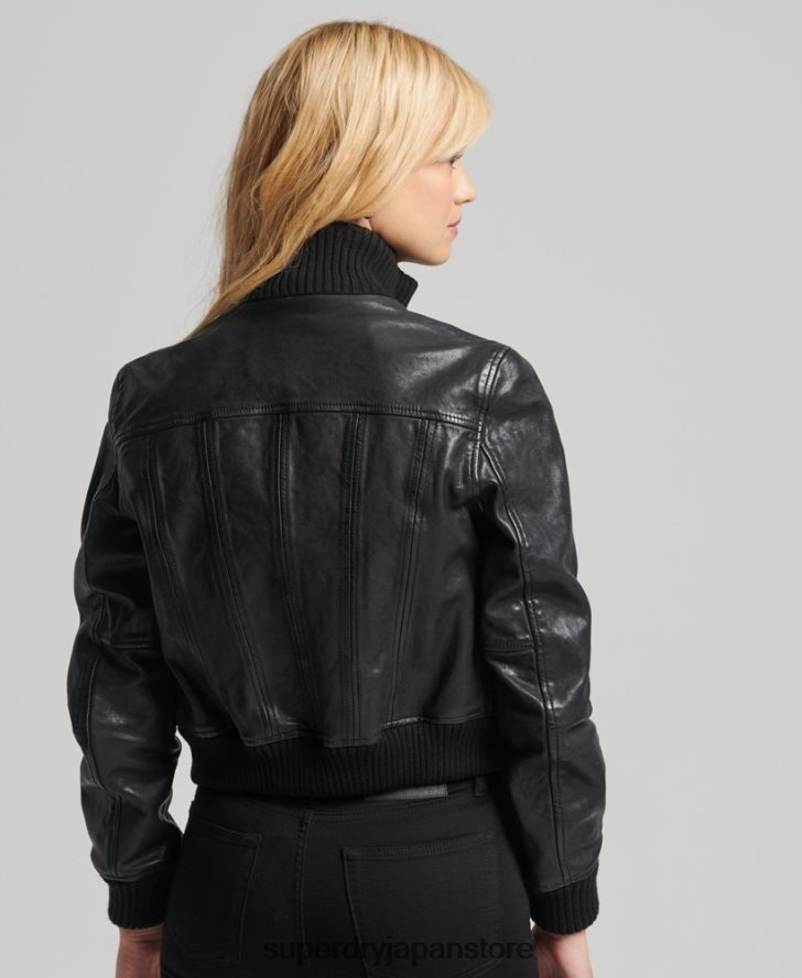 ニットカラーレザーボンバージャケット 女性 Superdry 衣類 黒 2J62PZ3719