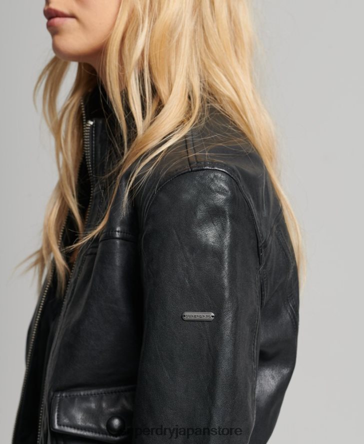 ニットカラーレザーボンバージャケット 女性 Superdry 衣類 黒 2J62PZ3719