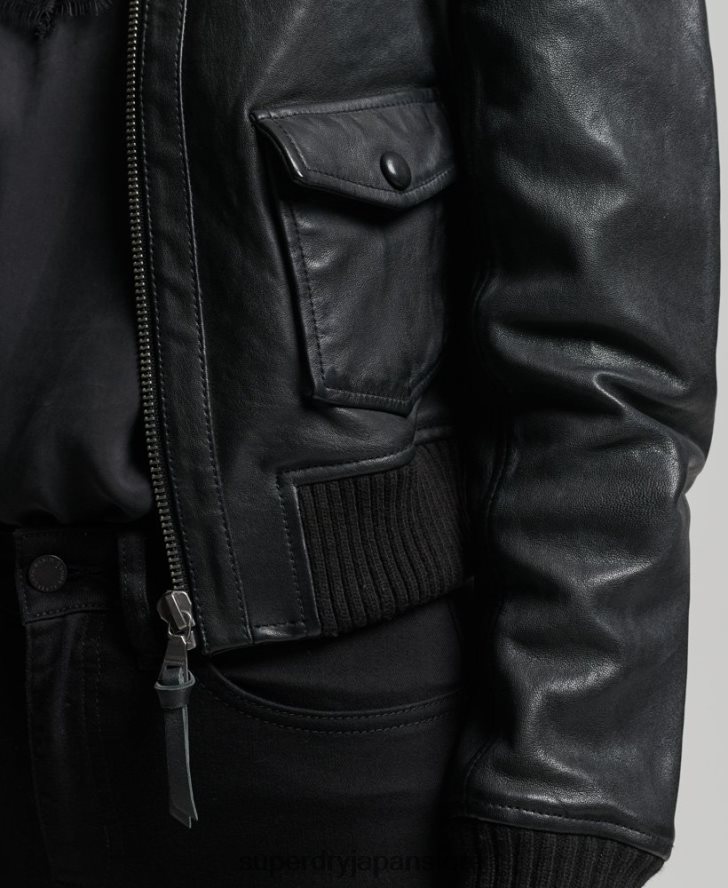 ニットカラーレザーボンバージャケット 女性 Superdry 衣類 黒 2J62PZ3719