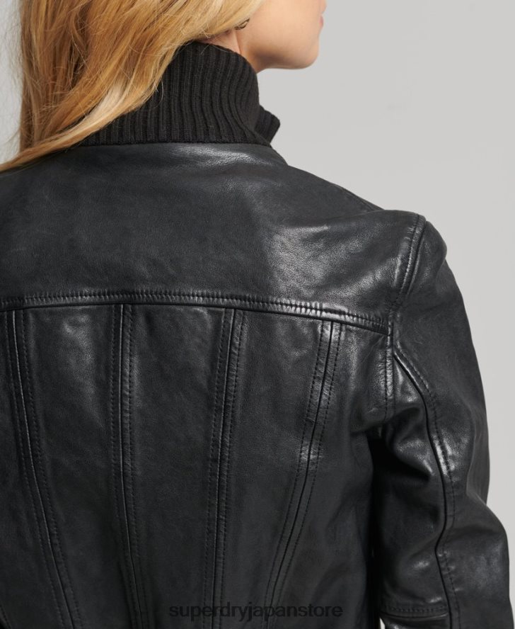 ニットカラーレザーボンバージャケット 女性 Superdry 衣類 黒 2J62PZ3719