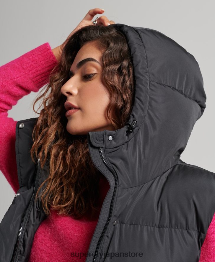 延縄フード付きパッド入りジレ 女性 Superdry 衣類 黒 2J62PZ3720