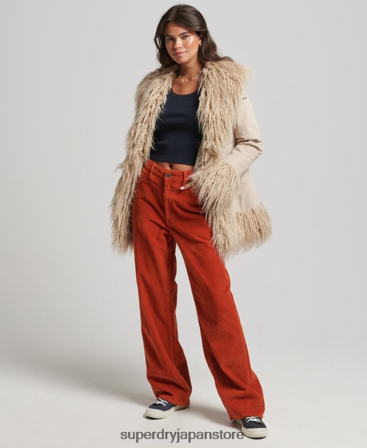 フェイクファー裏地付きアフガンコート 女性 Superdry 衣類 茶色 2J62PZ3721