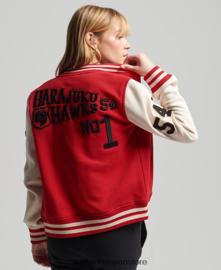ヴィンテージ カレッジ ベースボール ジャージー ボンバー ジャケット 女性 Superdry 衣類 赤 2J62PZ3722