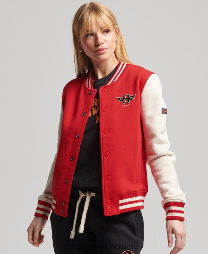 ヴィンテージ カレッジ ベースボール ジャージー ボンバー ジャケット 女性 Superdry 衣類 赤 2J62PZ3722
