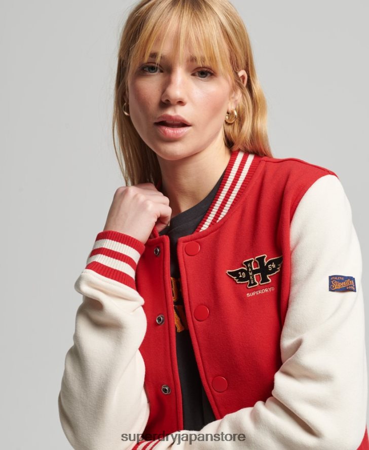 ヴィンテージ カレッジ ベースボール ジャージー ボンバー ジャケット 女性 Superdry 衣類 赤 2J62PZ3722