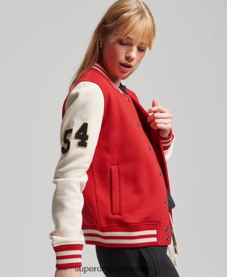 ヴィンテージ カレッジ ベースボール ジャージー ボンバー ジャケット 女性 Superdry 衣類 赤 2J62PZ3722