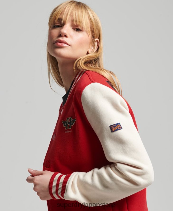 ヴィンテージ カレッジ ベースボール ジャージー ボンバー ジャケット 女性 Superdry 衣類 赤 2J62PZ3722