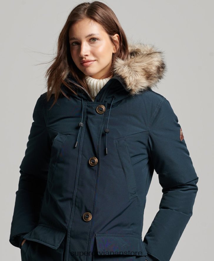 フード付きフェイクファーダウンパーカーコート 女性 Superdry 衣類 海軍 2J62PZ3727