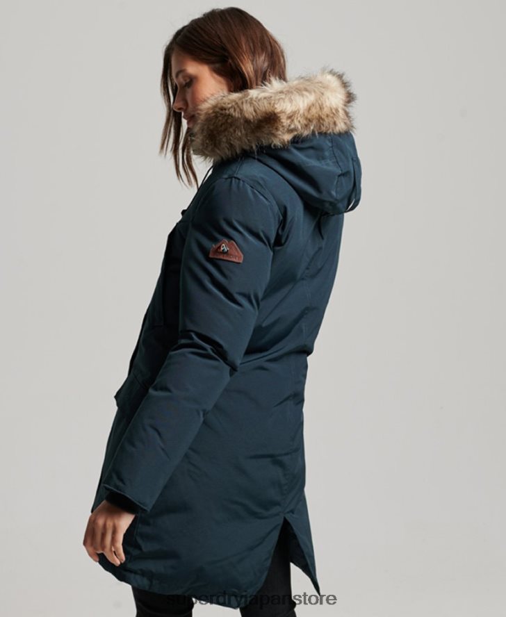 フード付きフェイクファーダウンパーカーコート 女性 Superdry 衣類 海軍 2J62PZ3727