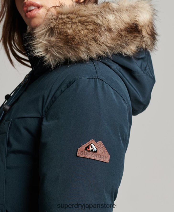 フード付きフェイクファーダウンパーカーコート 女性 Superdry 衣類 海軍 2J62PZ3727
