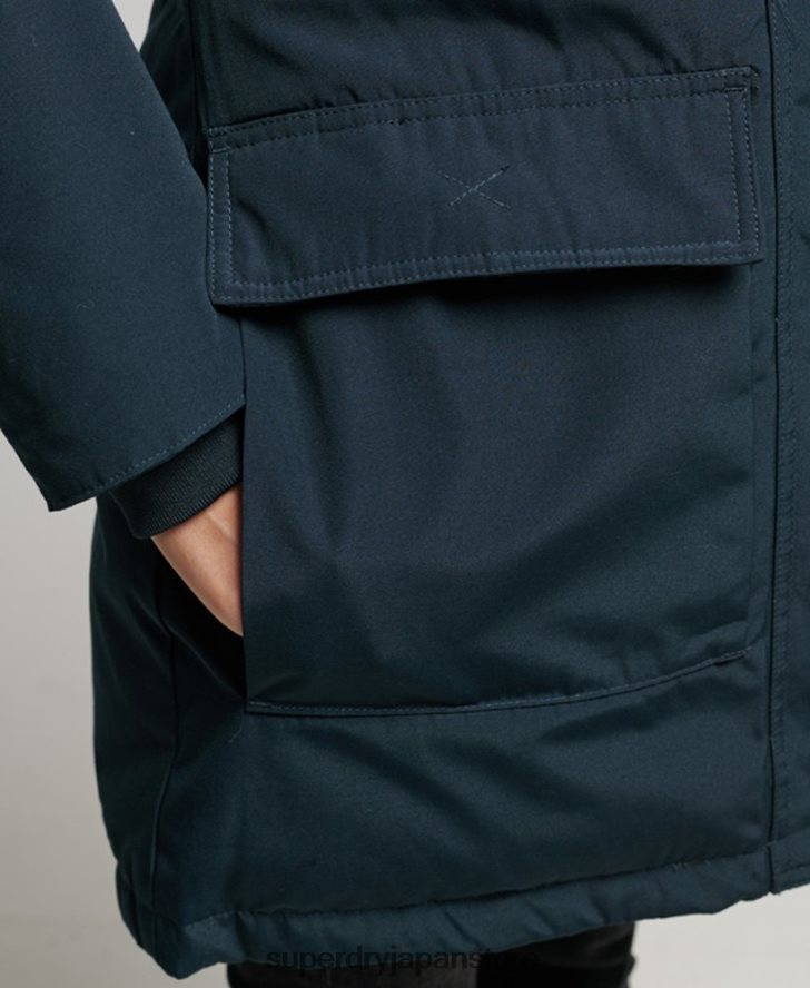 フード付きフェイクファーダウンパーカーコート 女性 Superdry 衣類 海軍 2J62PZ3727