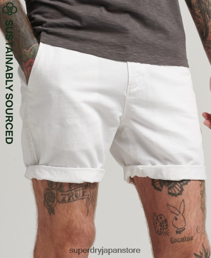 オーガニックコットンスタジオ リネンターンアップショーツ 男性 Superdry 衣類 白 2J62PZ373