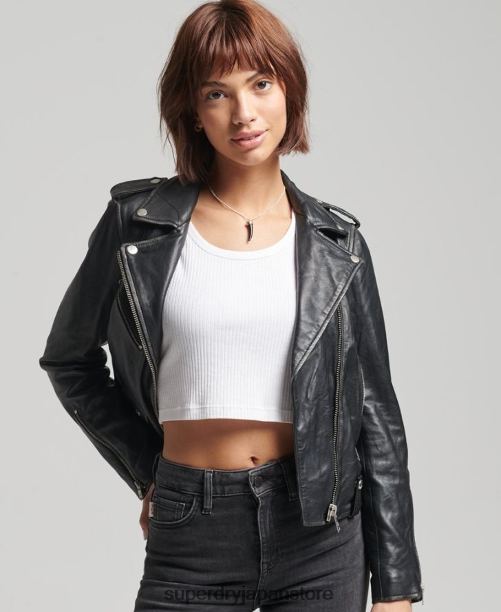 ライリー レザー バイカー ジャケット 女性 Superdry 衣類 黒 2J62PZ3735