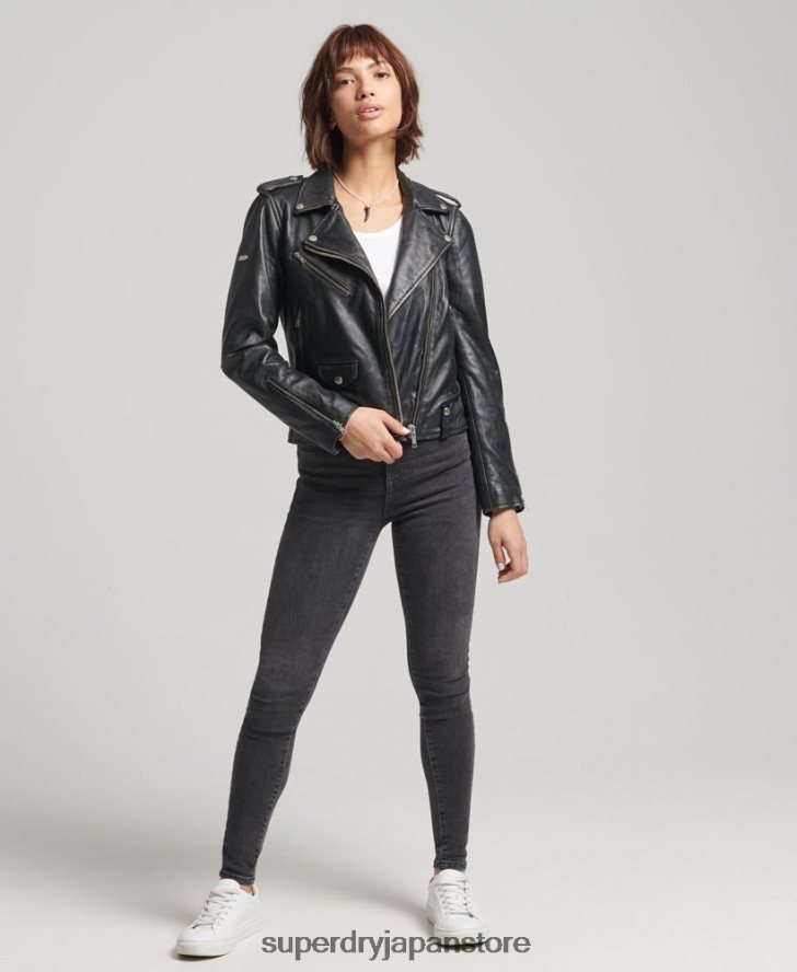ライリー レザー バイカー ジャケット 女性 Superdry 衣類 黒 2J62PZ3735