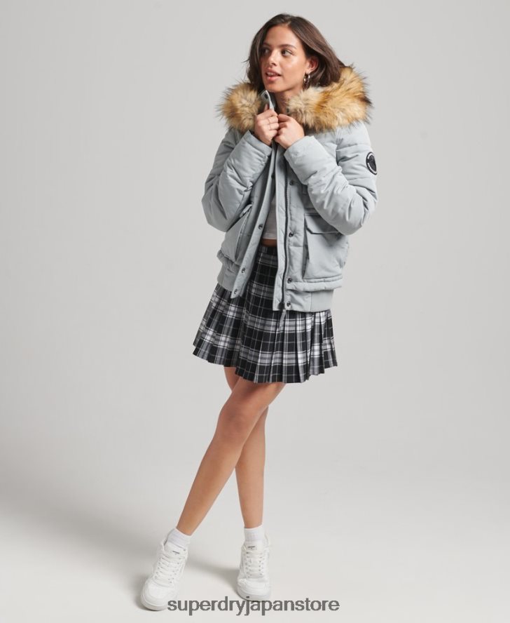 エベレスト フード付きパファーボンバージャケット 女性 Superdry 衣類 ライトブルー 2J62PZ3736