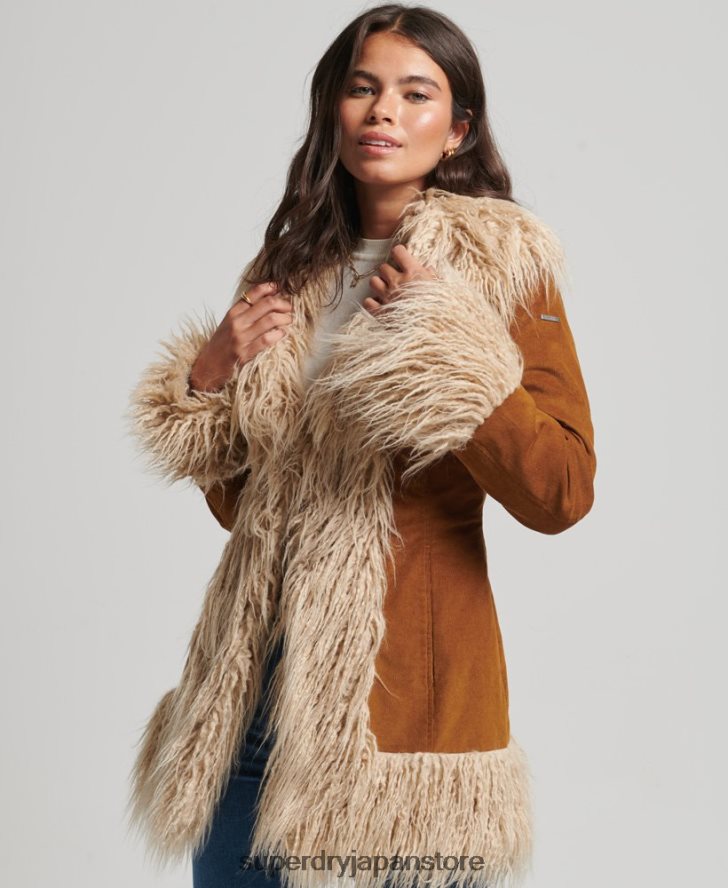 フェイクファー裏地付きアフガンコート 女性 Superdry 衣類 茶色 2J62PZ3737