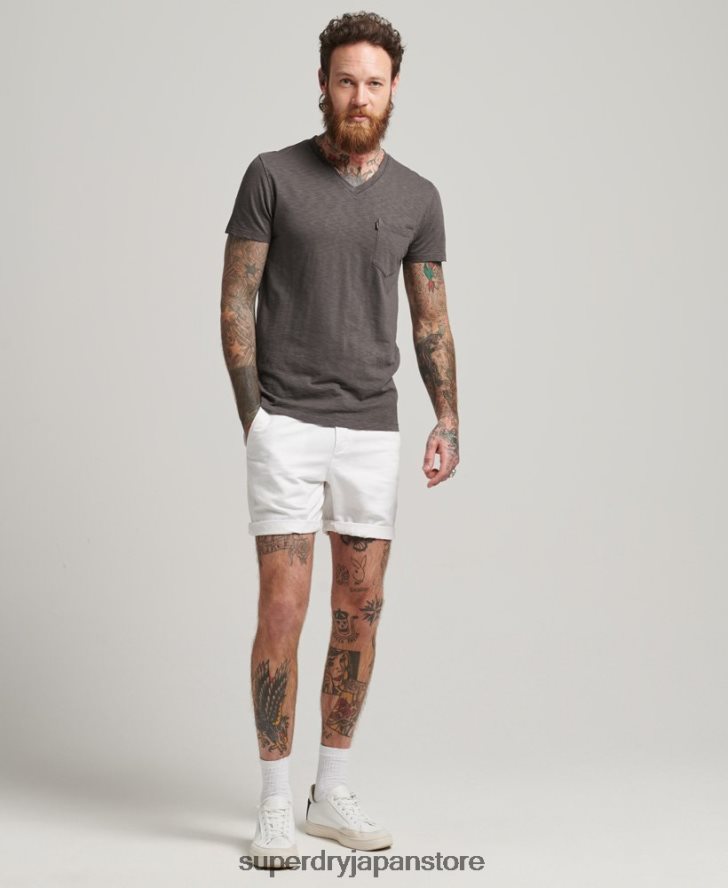 オーガニックコットンスタジオ リネンターンアップショーツ 男性 Superdry 衣類 白 2J62PZ373