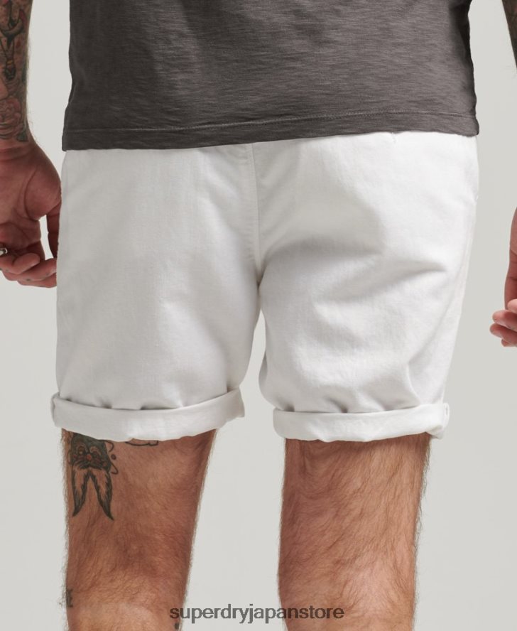オーガニックコットンスタジオ リネンターンアップショーツ 男性 Superdry 衣類 白 2J62PZ373
