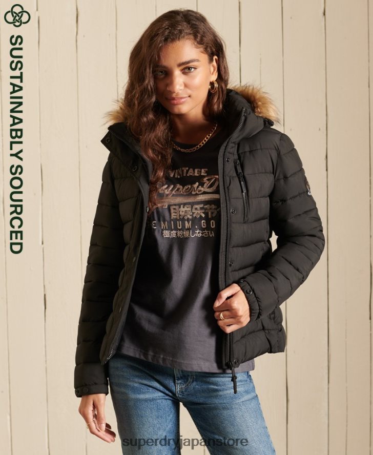 クラシック フェイクファー フジ ジャケット 女性 Superdry 衣類 黒 2J62PZ3741
