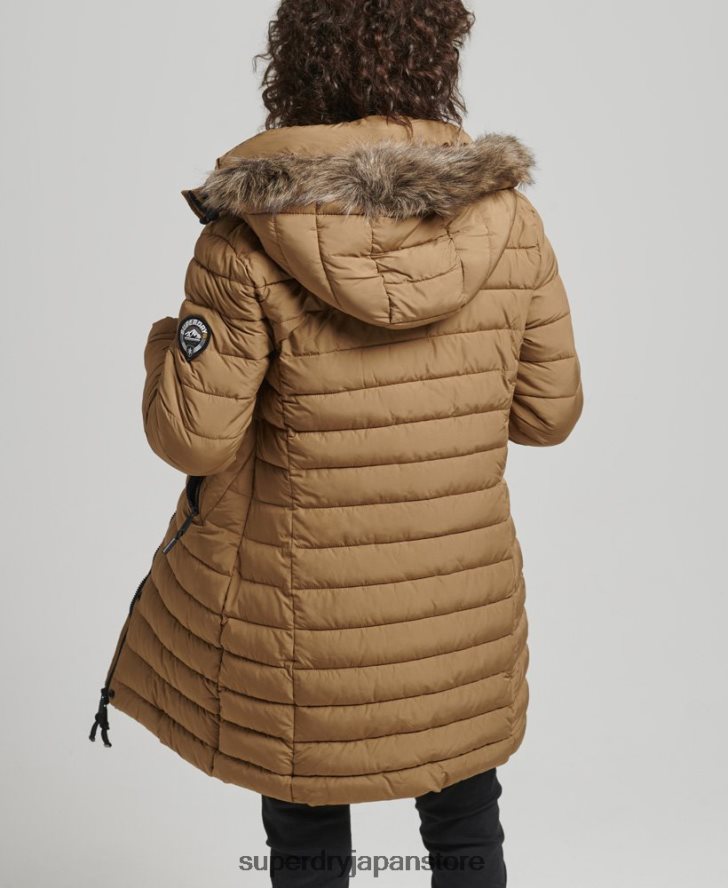 フェイクファーフード付きミッドレングスパファージャケット 女性 Superdry 衣類 茶色 2J62PZ3748