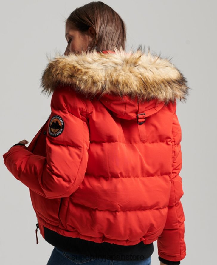 エベレスト フード付きパファーボンバージャケット 女性 Superdry 衣類 赤 2J62PZ3751