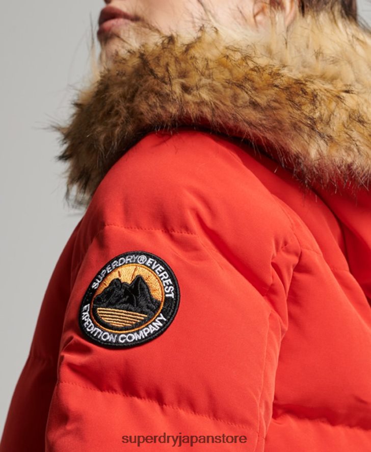 エベレスト フード付きパファーボンバージャケット 女性 Superdry 衣類 赤 2J62PZ3751