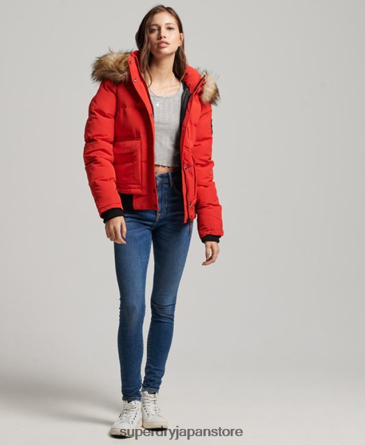 エベレスト フード付きパファーボンバージャケット 女性 Superdry 衣類 赤 2J62PZ3751