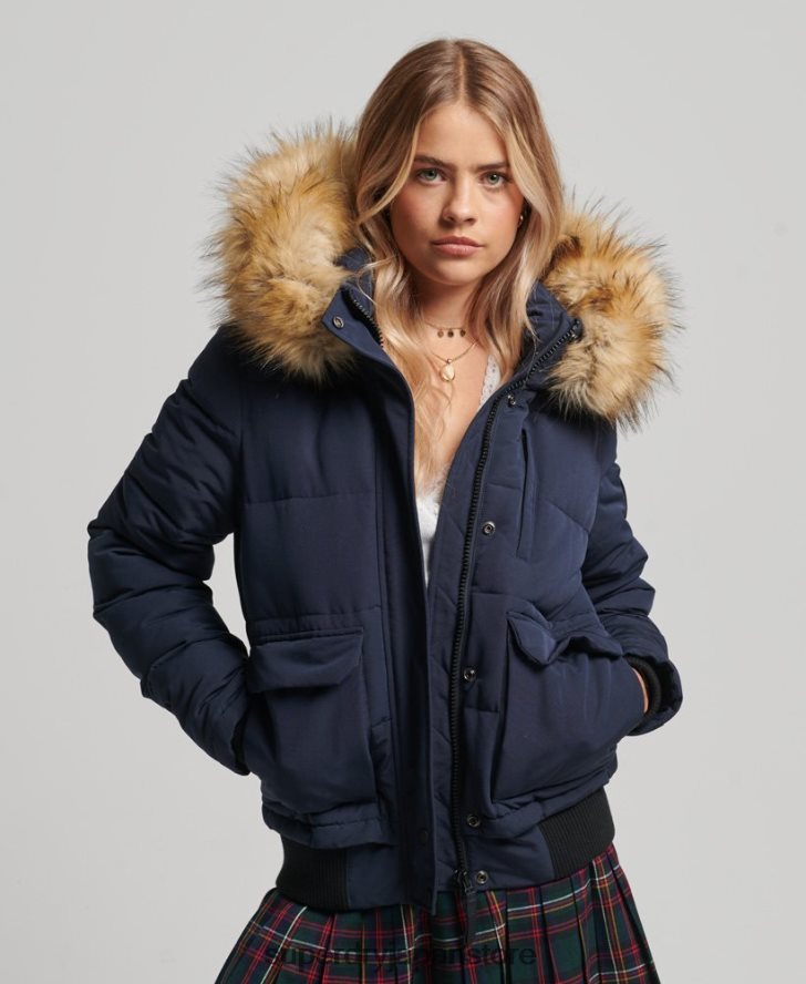 エベレスト フード付きパファーボンバージャケット 女性 Superdry 衣類 海軍 2J62PZ3752