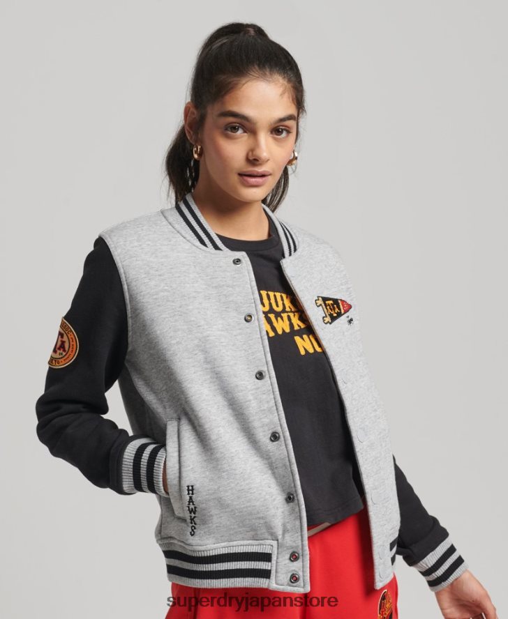 ヴィンテージ カレッジ ベースボール ジャージー ボンバー ジャケット 女性 Superdry 衣類 グレー 2J62PZ3754